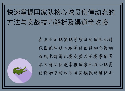 快速掌握国家队核心球员伤停动态的方法与实战技巧解析及渠道全攻略 快速掌握国家队核心球员伤停动态的方法与实战技巧解析及渠道全攻略